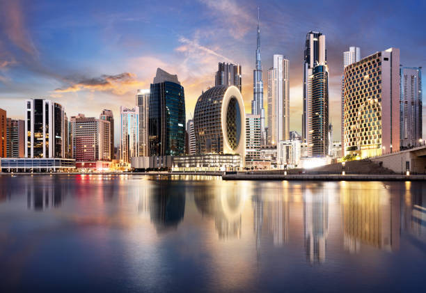 Dubai skyline at sunset, illustrating the flourishing business opportunities for opening a company in the UAE.